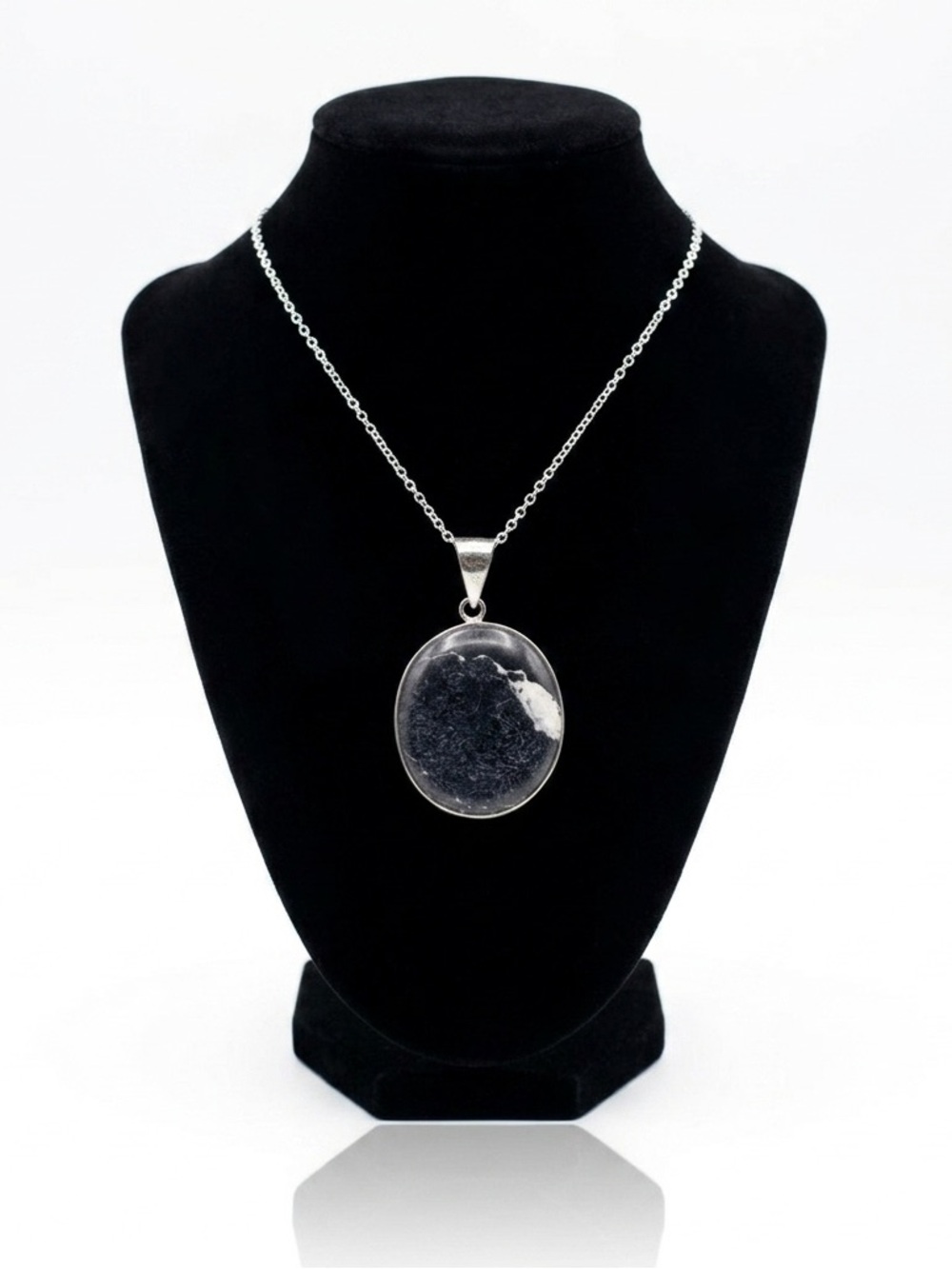 New Artisan Septarian Dragon Stone 925 Sterling Silver Black White Necklace OOAK